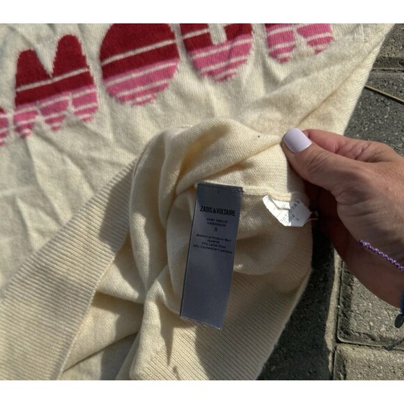 Zadig & Voltaire Paris Gaby Cashmere Wool Sweater Amour Cream Pink Small - Picture 7 of 9